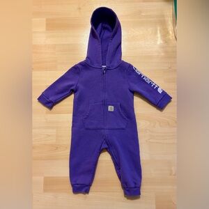 Carhartt Baby Girl Purple Hooded Zip-Up Jumpsuit Size 6 Months